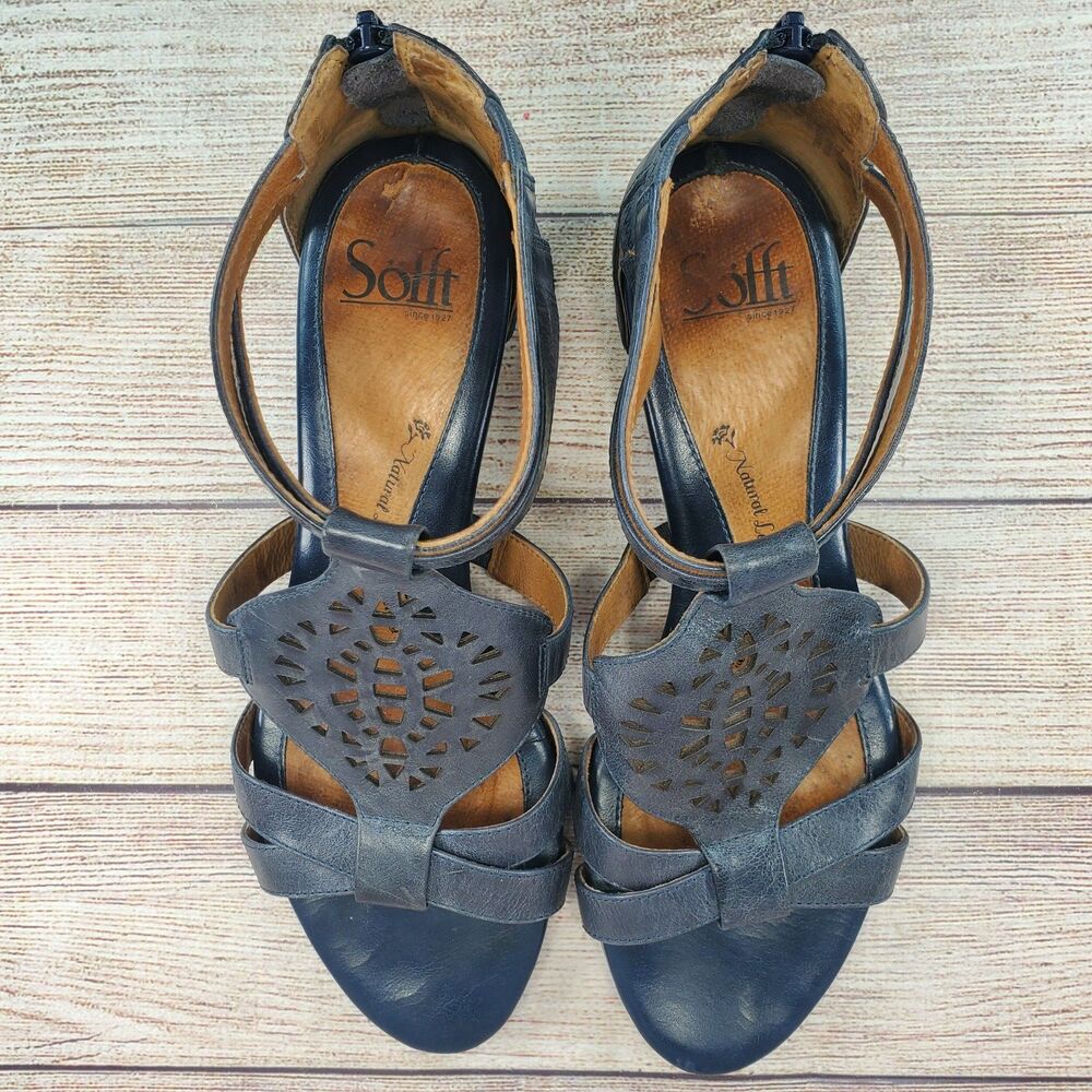 Sofft Breeze Wedge Sandals Denim Blue Leather Small Women's Size 9